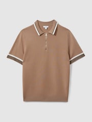 Reiss Warm Taupe Chelsea Half-Zip Polo Shirt - Image 2 of 6