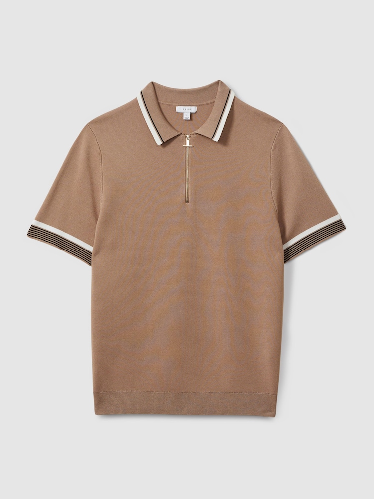 Reiss Warm Taupe Chelsea Half-Zip Polo Shirt - Image 2 of 6