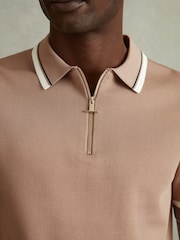 Reiss Warm Taupe Chelsea Half-Zip Polo Shirt - Image 3 of 6