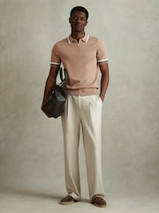 Reiss Warm Taupe Chelsea Half-Zip Polo Shirt - Image 4 of 6