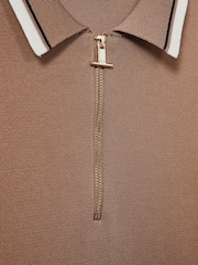 Reiss Warm Taupe Chelsea Half-Zip Polo Shirt - Image 6 of 6