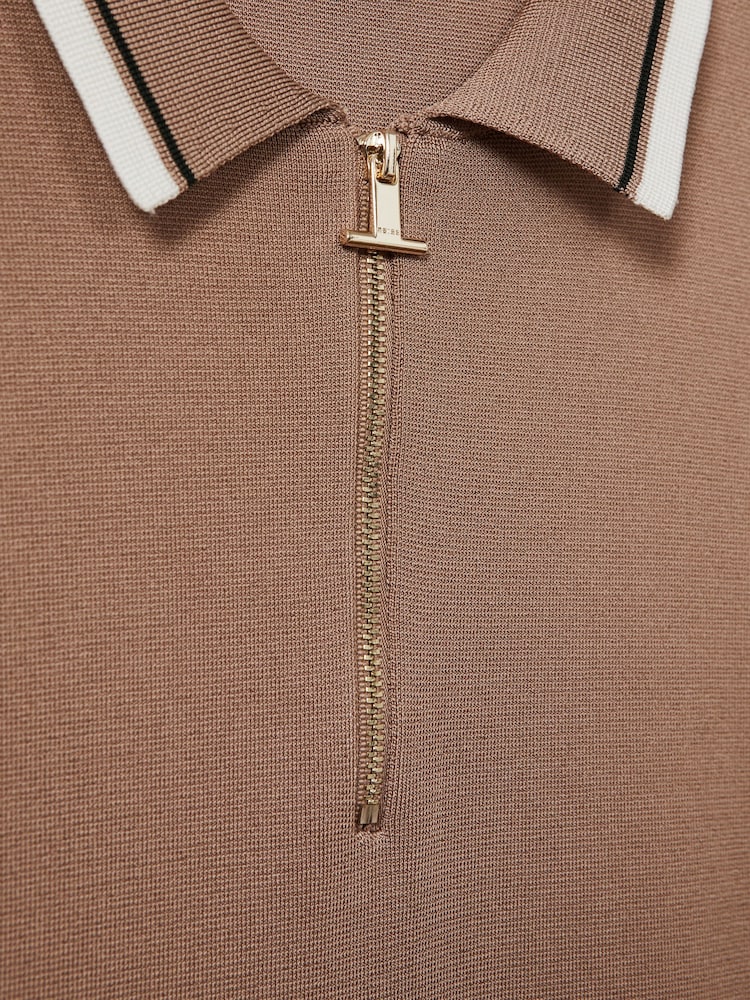 Reiss Warm Taupe Chelsea Half-Zip Polo Shirt - Image 6 of 6