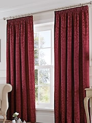 Fusion Burgundy Red Eastbourne Damask Jacquard Lined Pencil Pleat Curtains - Image 1 of 1