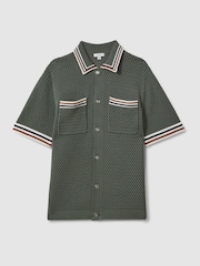 Verde salvia oscuro - Camisa de ganchillo de mezcla de algodón Coulson de Reiss - Imagen 2 de 6