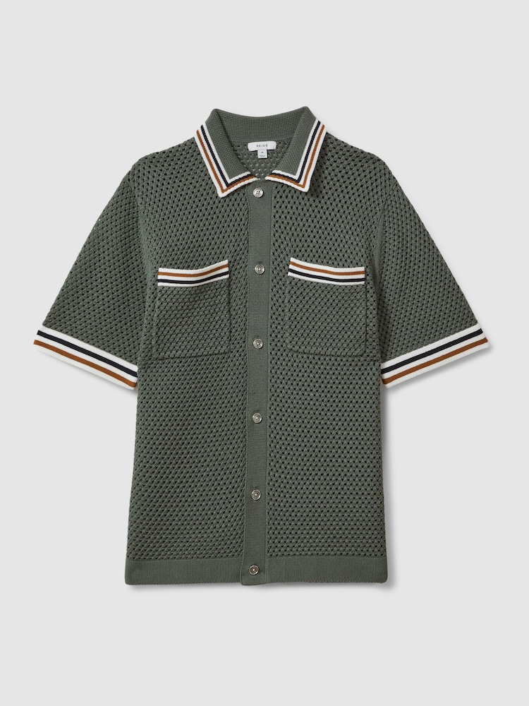 Verde salvia oscuro - Camisa de ganchillo de mezcla de algodón Coulson de Reiss - Imagen 2 de 6