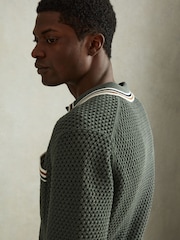 Verde salvia oscuro - Camisa de ganchillo de mezcla de algodón Coulson de Reiss - Imagen 4 de 6