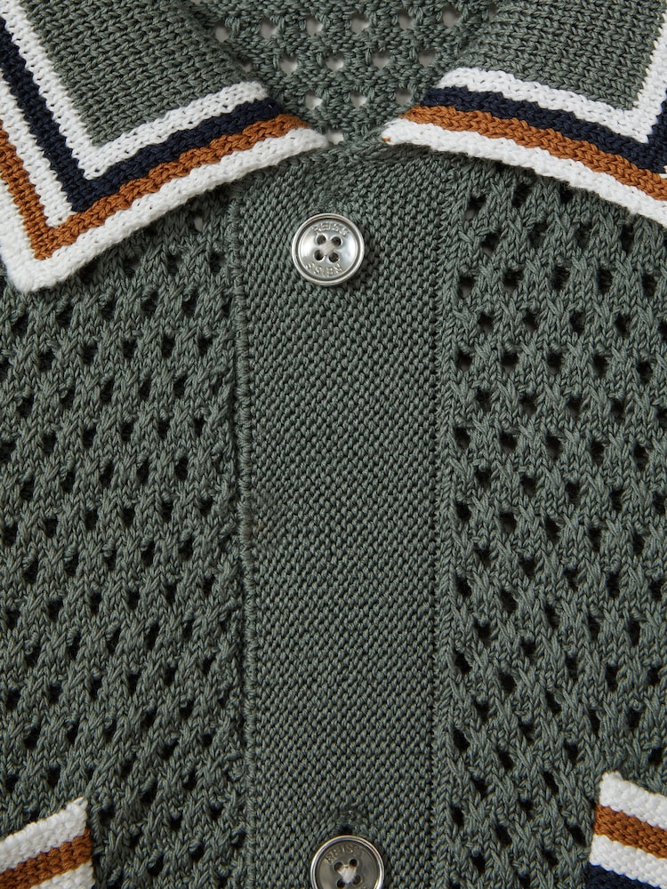 Verde salvia oscuro - Camisa de ganchillo de mezcla de algodón Coulson de Reiss - Imagen 6 de 6