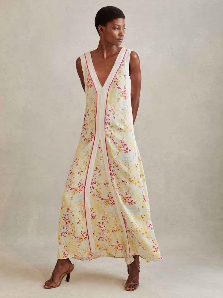 Reiss Pink/Yellow Eliza Floral Print Maxi Dress - Image 1 of 5