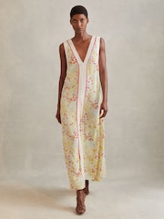 Reiss Pink/Yellow Eliza Floral Print Maxi Dress - Image 4 of 5
