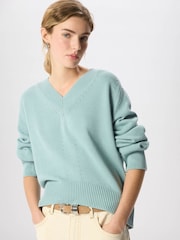 Whistles Blue Cotton V-Neck Relaxed Knit Jumper - Image 1 of 6