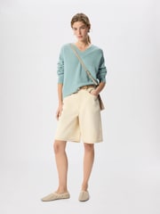 Whistles Blue Cotton V-Neck Relaxed Knit Jumper - Image 3 of 6