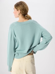 Whistles Blue Cotton V-Neck Relaxed Knit Jumper - Image 4 of 6