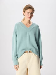 Whistles Blue Cotton V-Neck Relaxed Knit Jumper - Image 5 of 6