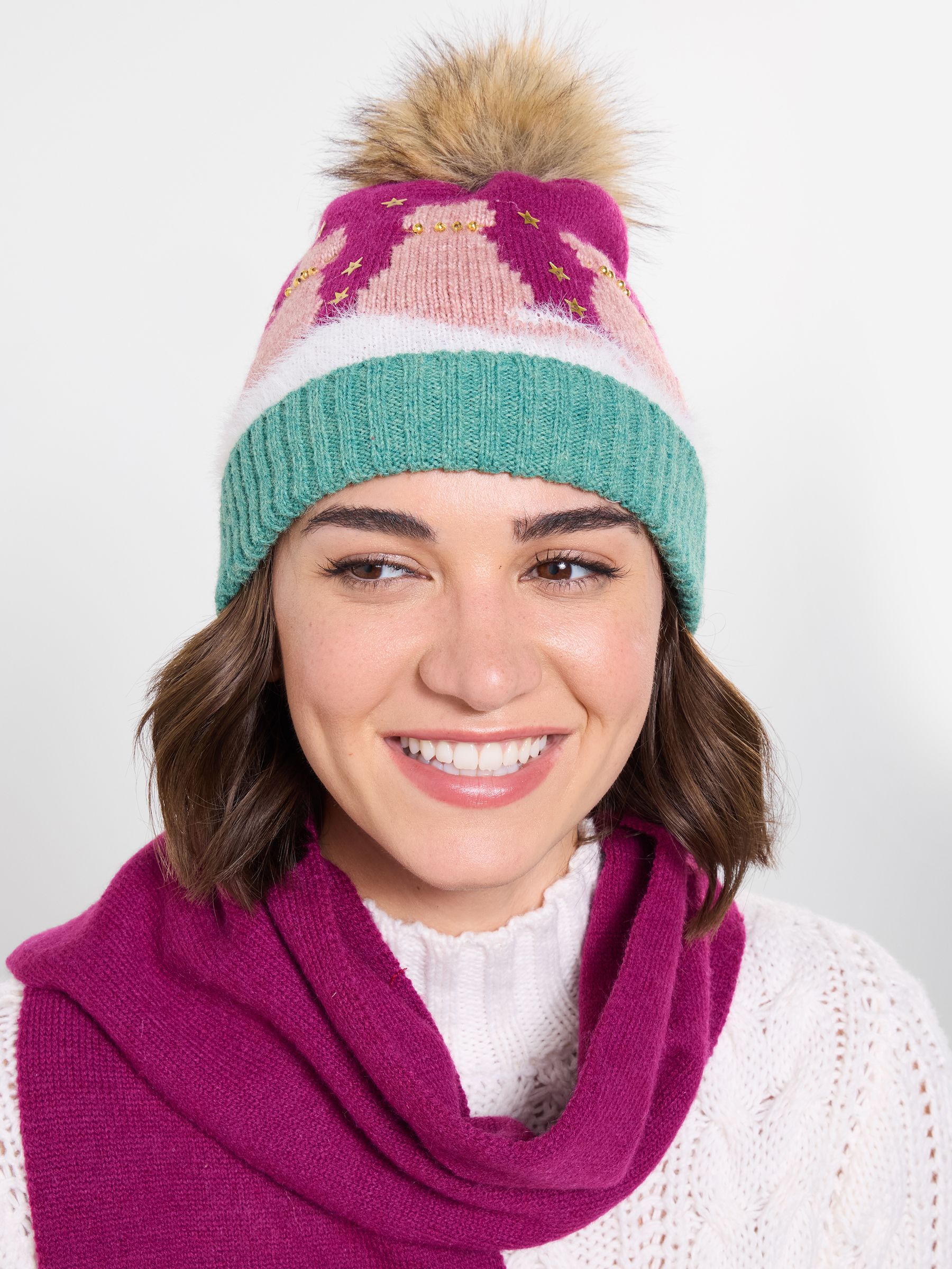 Joe Browns Women's Pink Cosy Cats Winter Bobble Hat - Image 1