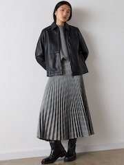 Whistles Grey Check Pleated Midi Skirt - Image 1 of 6