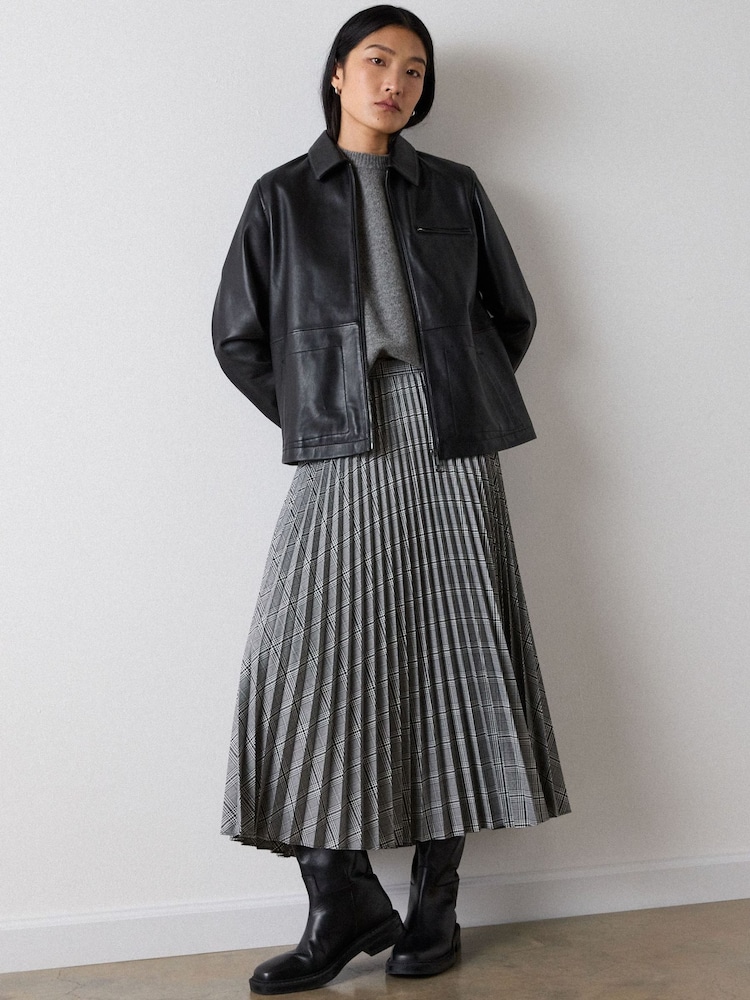 Whistles Grey Check Pleated Midi Skirt - Image 1 of 6