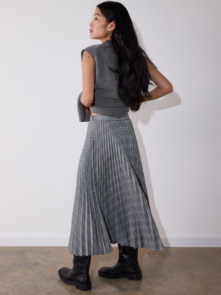 Whistles Grey Check Pleated Midi Skirt - Image 2 of 6