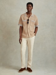 Reiss Soft Taupe Coulson Cotton Blend Crochet Shirt - Image 1 of 5