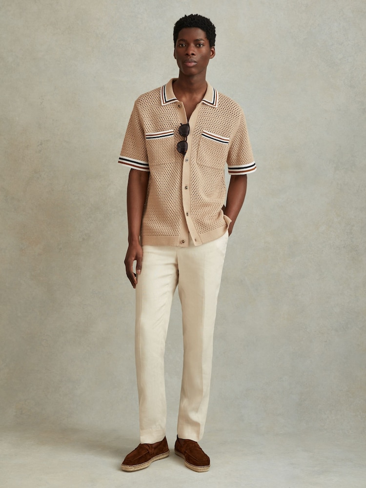 Reiss Soft Taupe Coulson Cotton Blend Crochet Shirt - Image 1 of 5