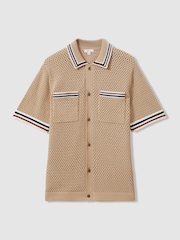 Reiss Soft Taupe Coulson Cotton Blend Crochet Shirt - Image 2 of 5