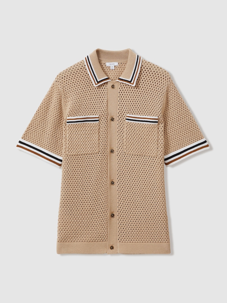 Reiss Soft Taupe Coulson Cotton Blend Crochet Shirt - Image 2 of 5