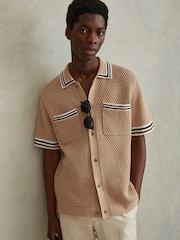 Reiss Soft Taupe Coulson Cotton Blend Crochet Shirt - Image 3 of 5