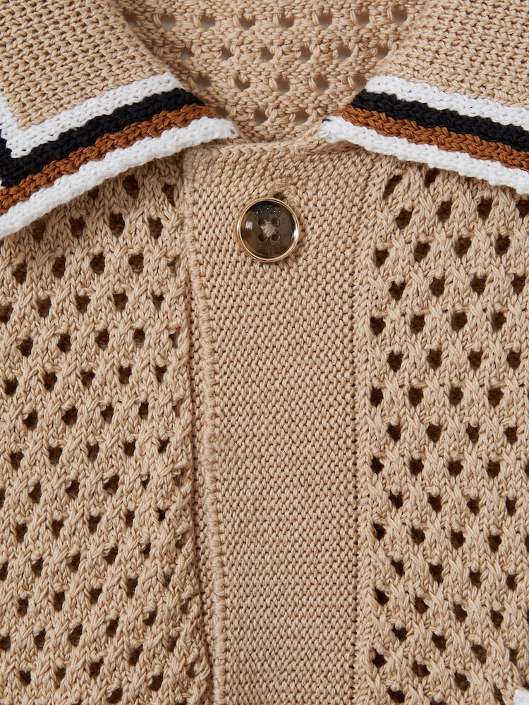 Reiss Soft Taupe Coulson Cotton Blend Crochet Shirt - Image 5 of 5