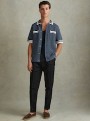 Reiss Airforce Blue Coulson Cotton Blend Crochet Shirt - Image 3 of 5