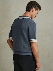 Reiss Airforce Blue Coulson Cotton Blend Crochet Shirt - Image 4 of 5
