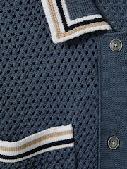 Reiss Airforce Blue Coulson Cotton Blend Crochet Shirt - Image 5 of 5