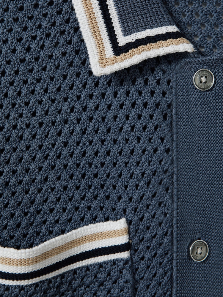 Reiss Airforce Blue Coulson Cotton Blend Crochet Shirt - Image 5 of 5