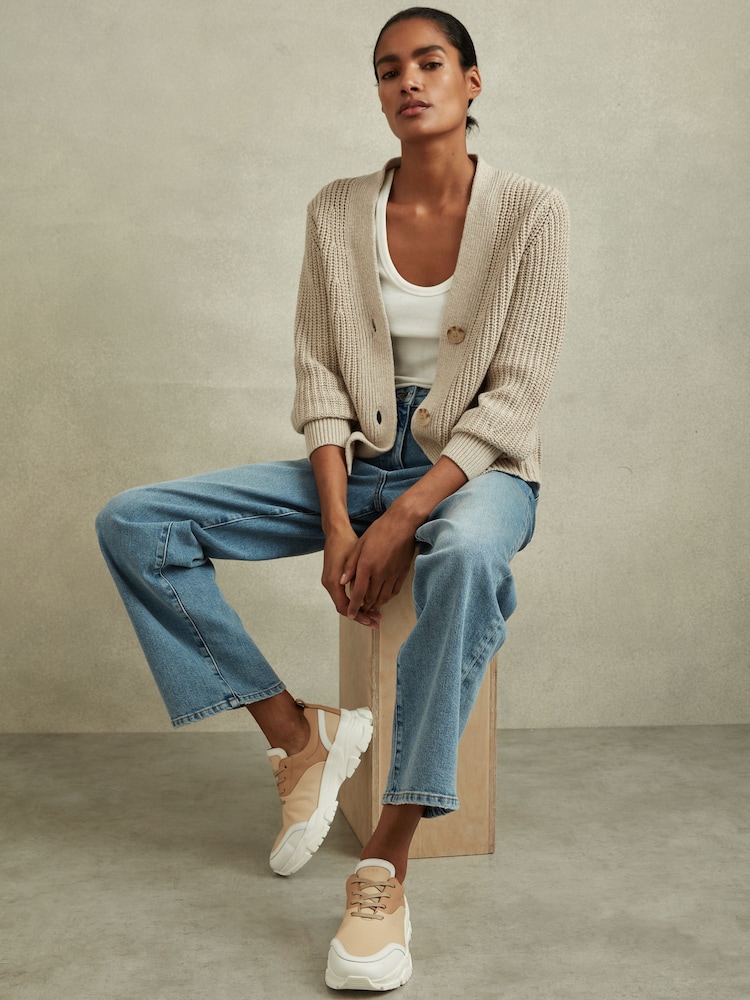 Reiss Neutral Arden Chunky Leather Trainers - Image 2 of 5