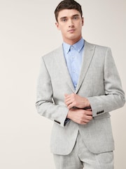 Grey Tailored Fit Signature Nova Fides Italian Linen Suit Jacket - Image 1 of 10