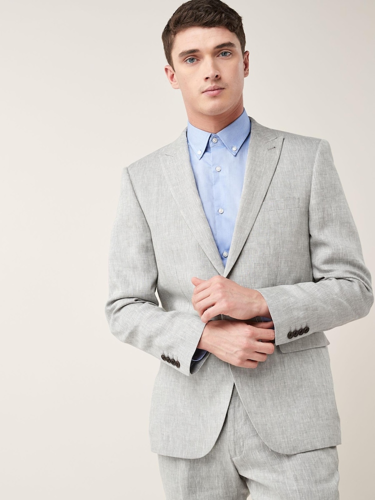 Grey Tailored Fit Signature Nova Fides Italian Linen Suit Jacket - Image 1 of 10