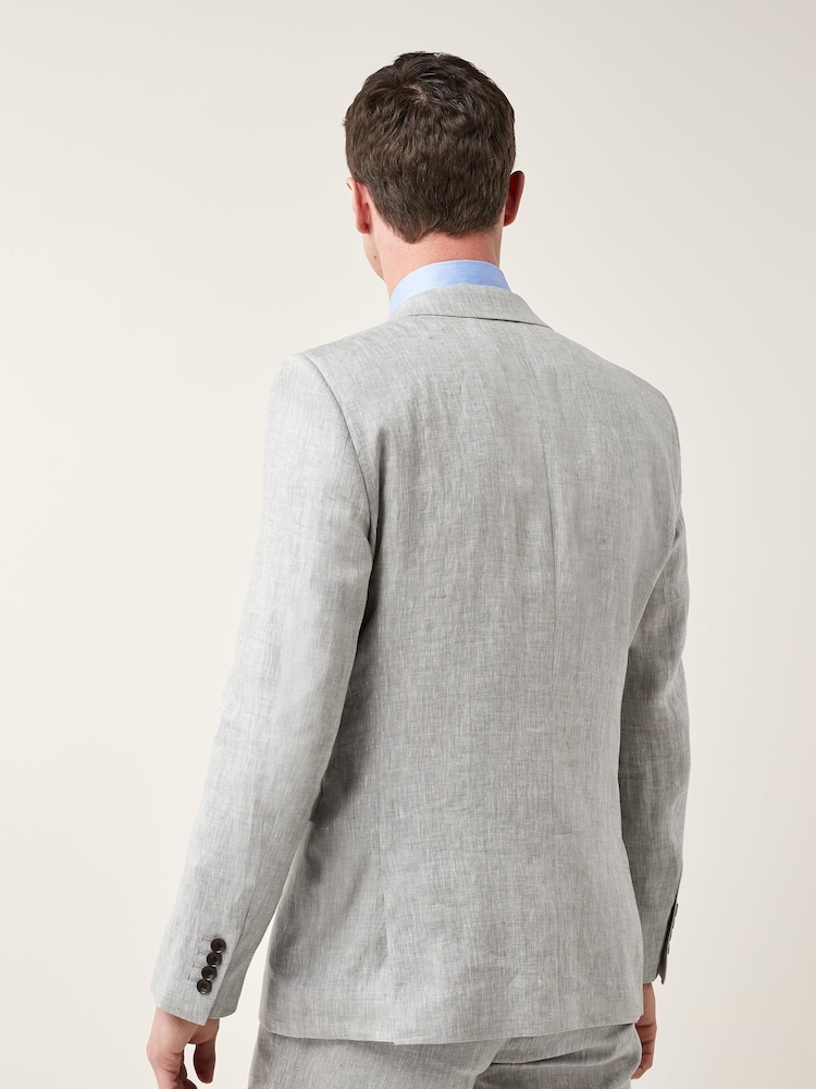 Grey Tailored Fit Signature Nova Fides Italian Linen Suit Jacket - Image 2 of 10