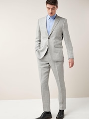 Grey Tailored Fit Signature Nova Fides Italian Linen Suit Jacket - Image 3 of 10