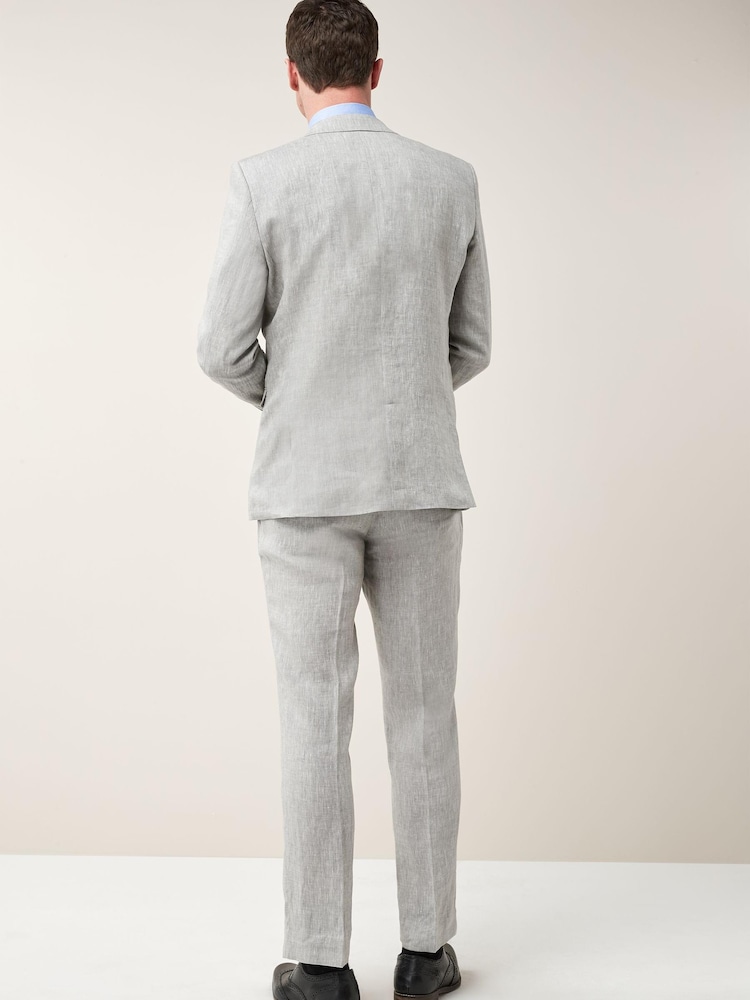 Szary - Tailored Fit Signature Nova Fides Italian Linen Suit Jacket - Image 4 of 10