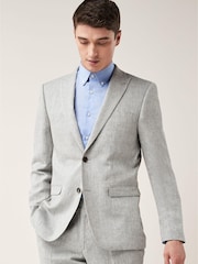 Grey Tailored Fit Signature Nova Fides Italian Linen Suit Jacket - Image 5 of 10