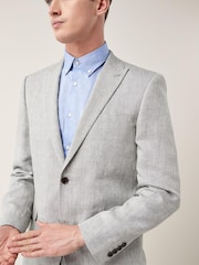 Grey Tailored Fit Signature Nova Fides Italian Linen Suit Jacket - Image 6 of 10