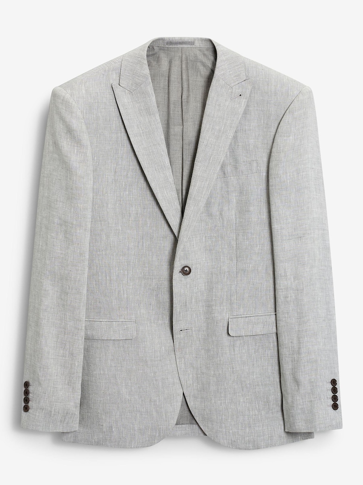 Szary - Tailored Fit Signature Nova Fides Italian Linen Suit Jacket - Image 7 of 10