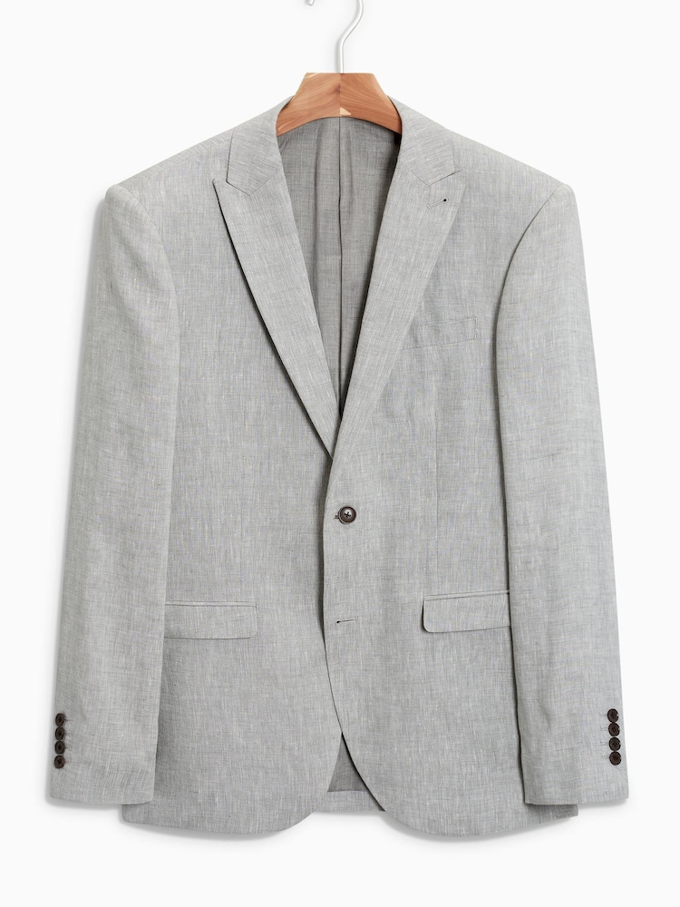 Szary - Tailored Fit Signature Nova Fides Italian Linen Suit Jacket - Image 8 of 10