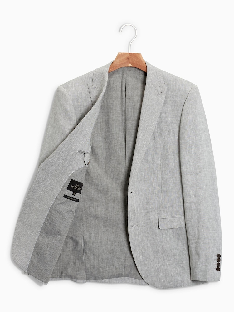 Szary - Tailored Fit Signature Nova Fides Italian Linen Suit Jacket - Image 9 of 10