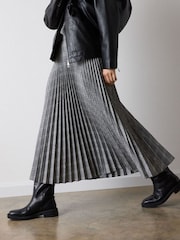 Whistles Grey Petite Check Pleated Midi Skirt - Image 2 of 6