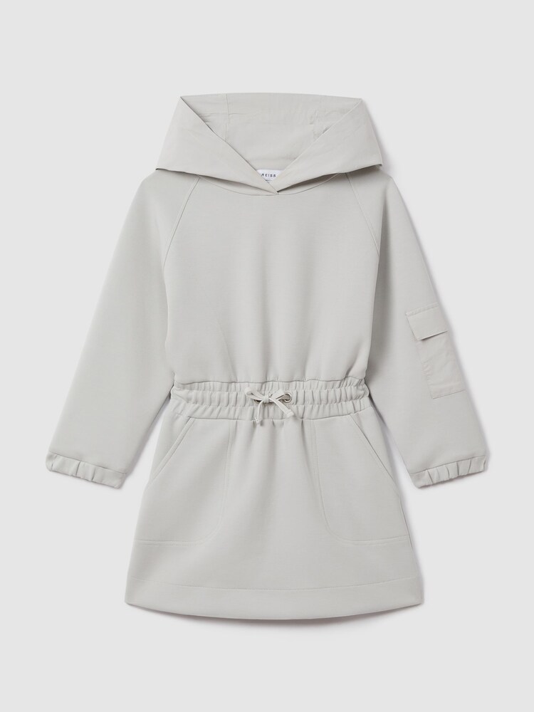 Reiss Grey Rhonda 13-14 yrs Hybrid Jersey Hooded Dress - Image 1 of 4 Reiss Grey Rhonda 13-14 yrs Hybrid Jersey Hooded Dress - Image 1 of 4
