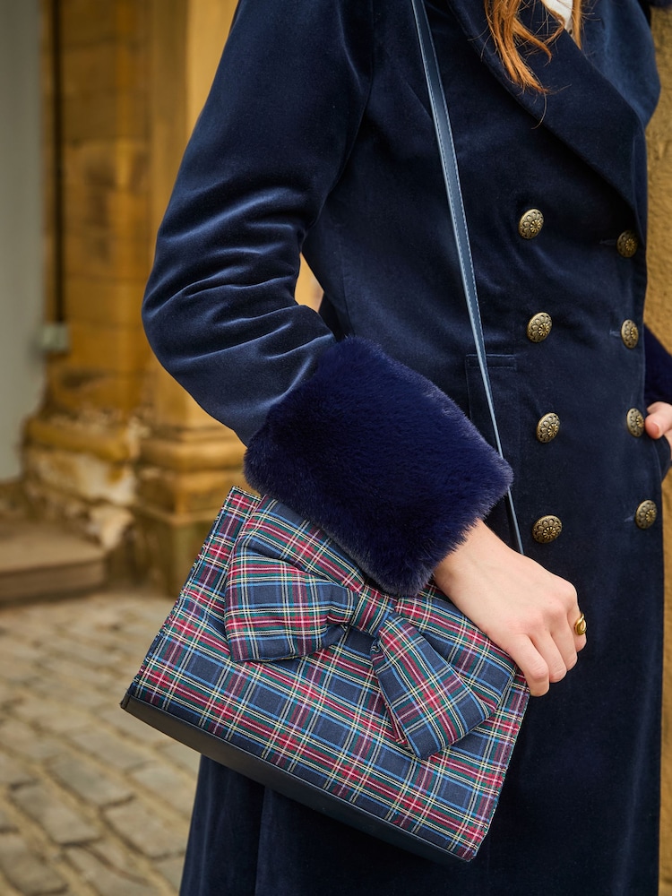 Joe Browns Blue Checked Bow Bag - Image 1 of 7 Joe Browns Blue Checked Bow Bag - Image 1 of 7