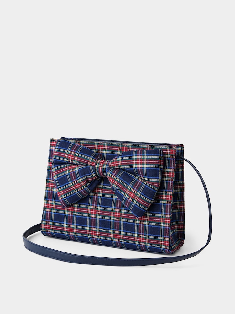 Joe Browns Blue Checked Bow Bag - Image 2 of 7 Joe Browns Blue Checked Bow Bag - Image 2 of 7
