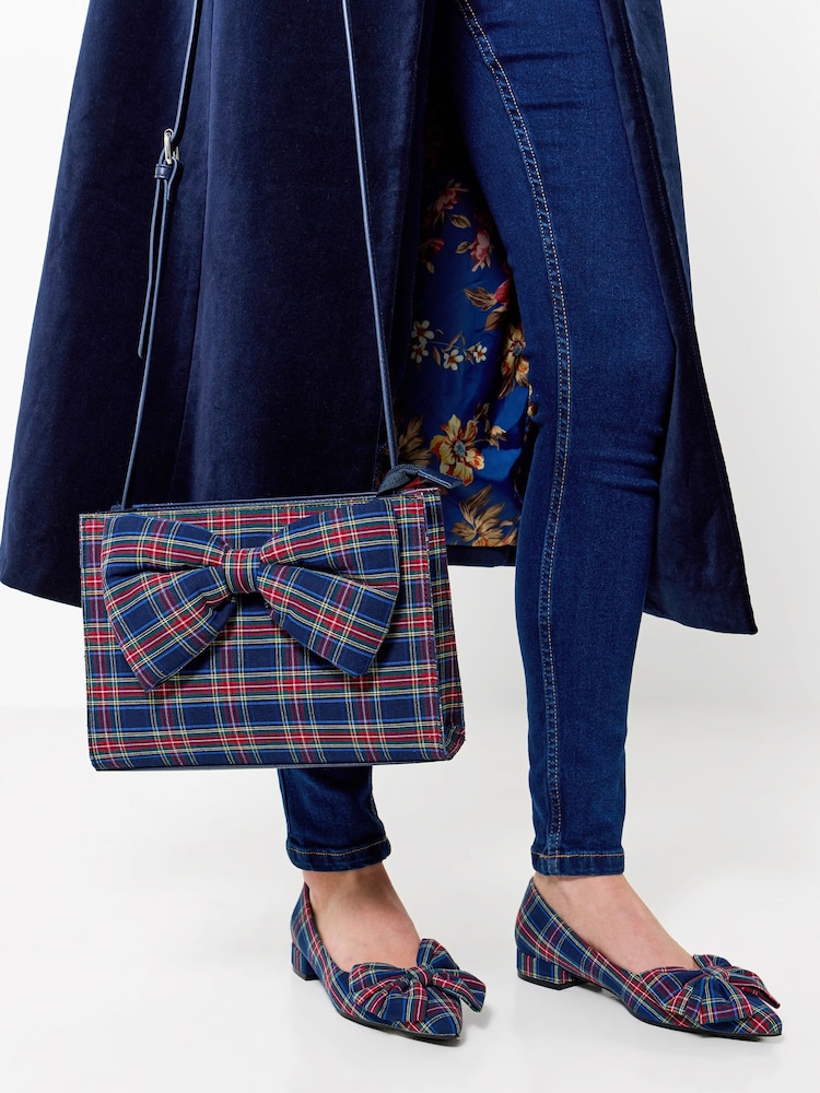 Joe Browns Blue Checked Bow Bag - Image 7 of 7 Joe Browns Blue Checked Bow Bag - Image 7 of 7