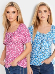 PixieGirl Petite Pink Ruched Front Short Sleeve T-Shirts 2 Pack - Image 1 of 5