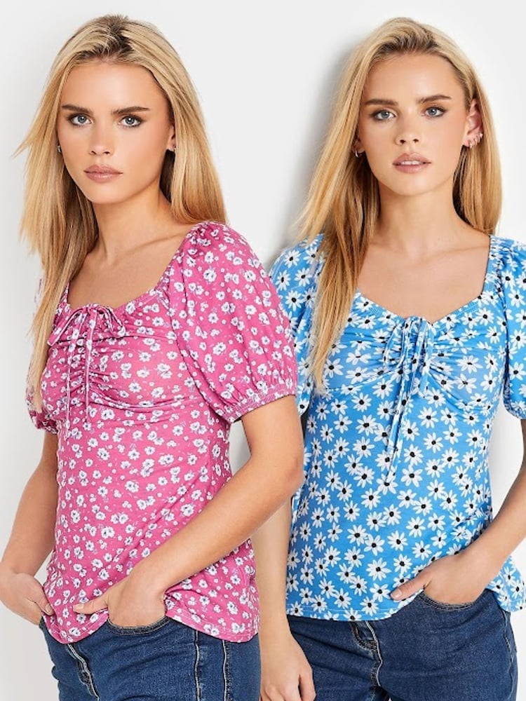 PixieGirl Petite Pink Ruched Front Short Sleeve T-Shirts 2 Pack - Image 1 of 5 PixieGirl Petite Pink Ruched Front Short Sleeve T-Shirts 2 Pack - Image 1 of 5