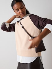 Whistles Brown Contrast Sleeve Sweat Top - Image 1 of 6